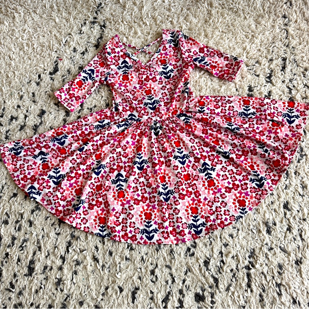 Dot Dot Smile Sz 3/4 Pink floral Twirly Dress